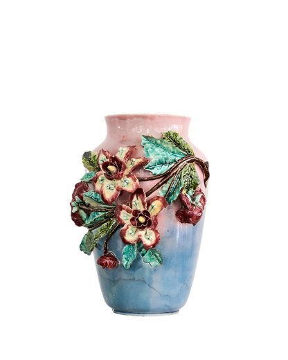 HANDCRAFTED CERAMIC VASE w. FLOWER MOTIF
