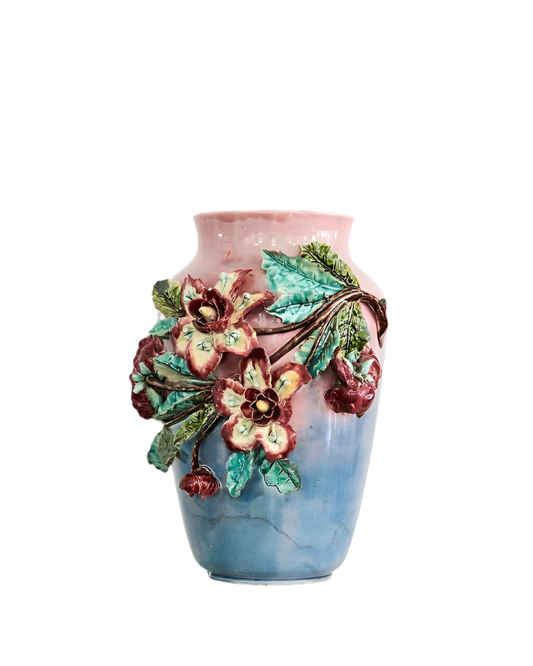 HANDCRAFTED CERAMIC VASE w. FLOWER MOTIF