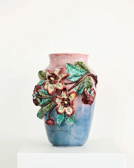 HANDCRAFTED CERAMIC VASE w. FLOWER MOTIF