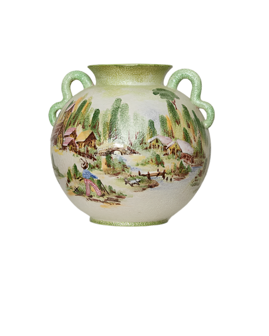 AUSTRIAN SCENE ENAMLED POTTERY VASE