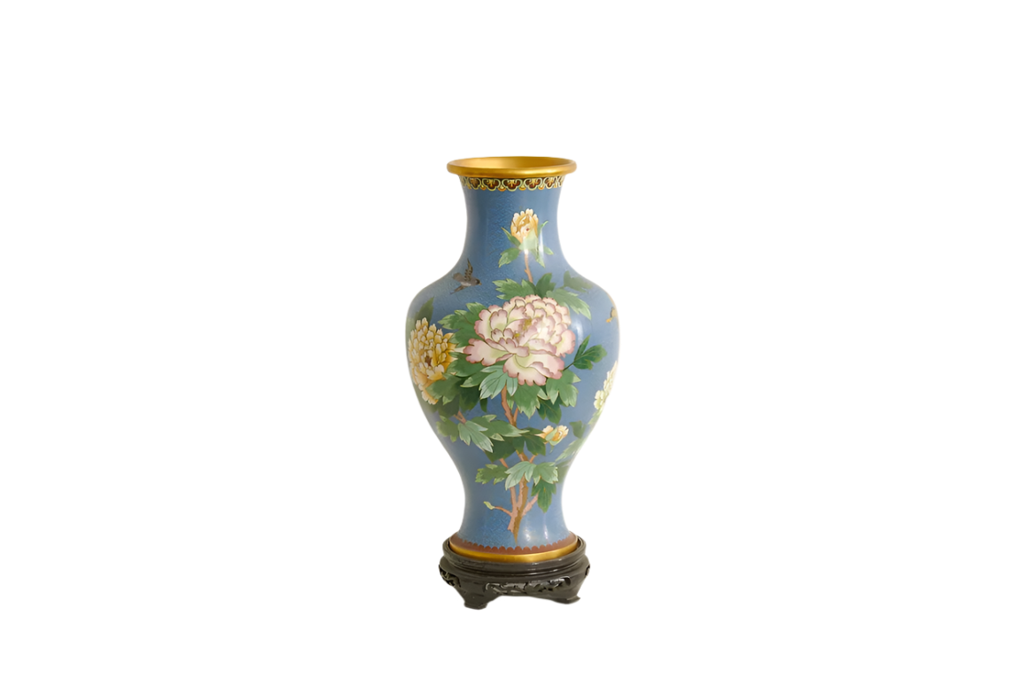 Chinese Cooisone Floral Decorative Vases on Original Stand, 1920's