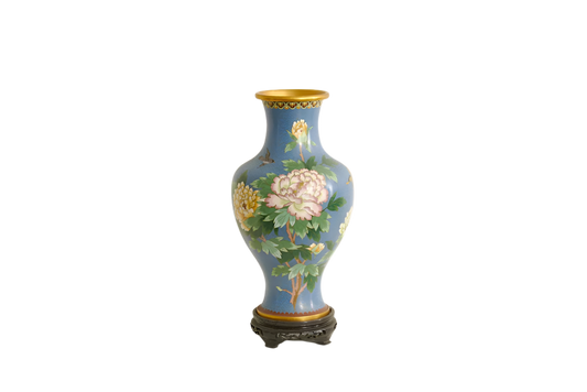 Chinese Cooisone Floral Decorative Vases on Original Stand, 1920's