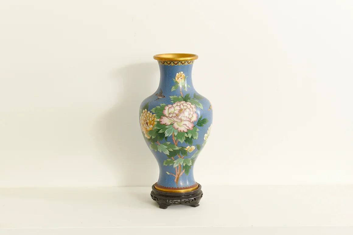Chinese Cooisone Floral Decorative Vases on Original Stand, 1920's
