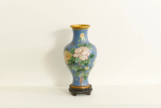 Chinese Cooisone Floral Decorative Vases on Original Stand, 1920's
