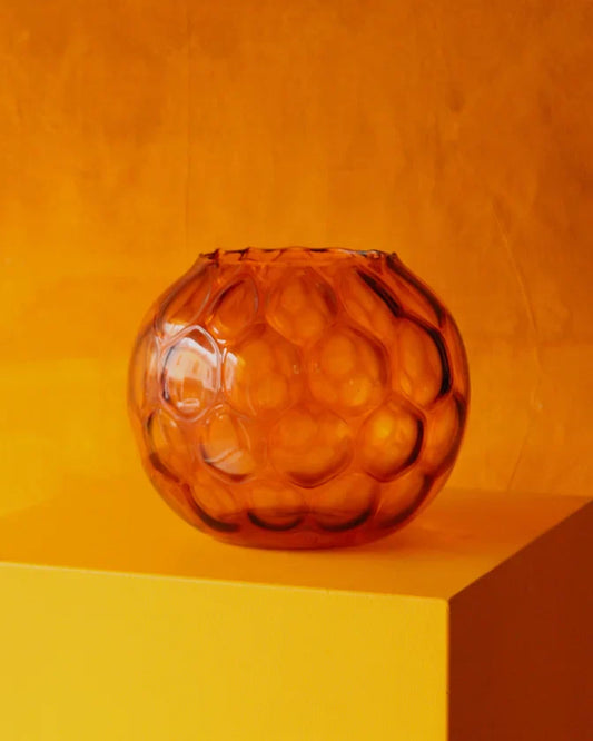 AMBER BUBBLE GLASS BOWL VASE
