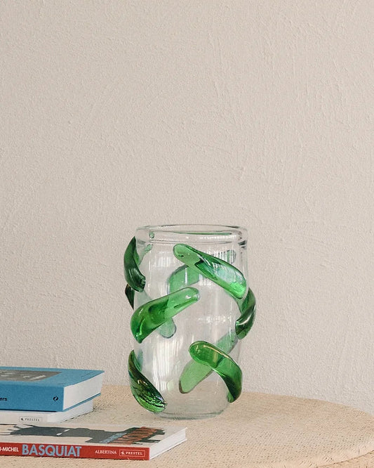 CLEAR MURANO VASE w. GREEN LINES