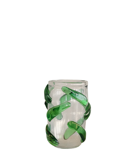 CLEAR MURANO VASE w. GREEN LINES