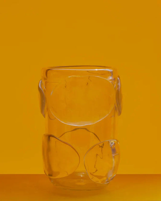 CLEAR MURANO GLASS VASE w. IRIDESCENT APPLIED SPOTS