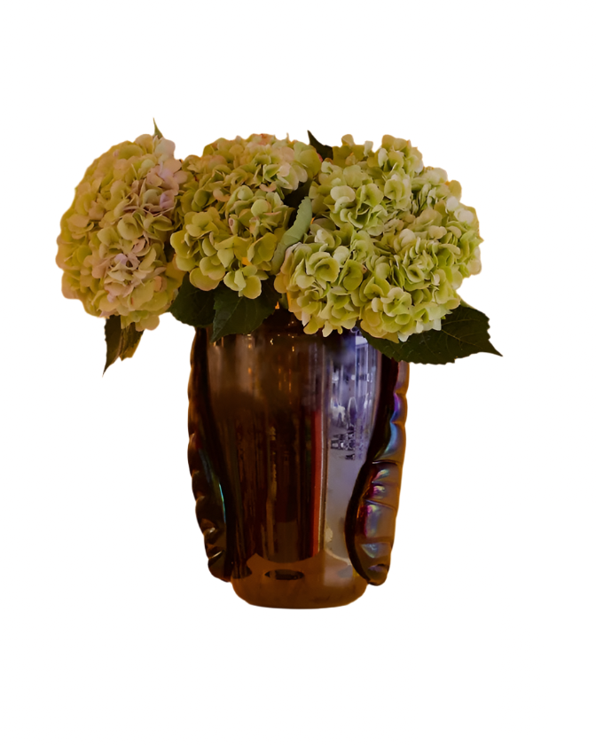 DARK IRIDESCENT MURANO VASE w. LEAF DETAIL