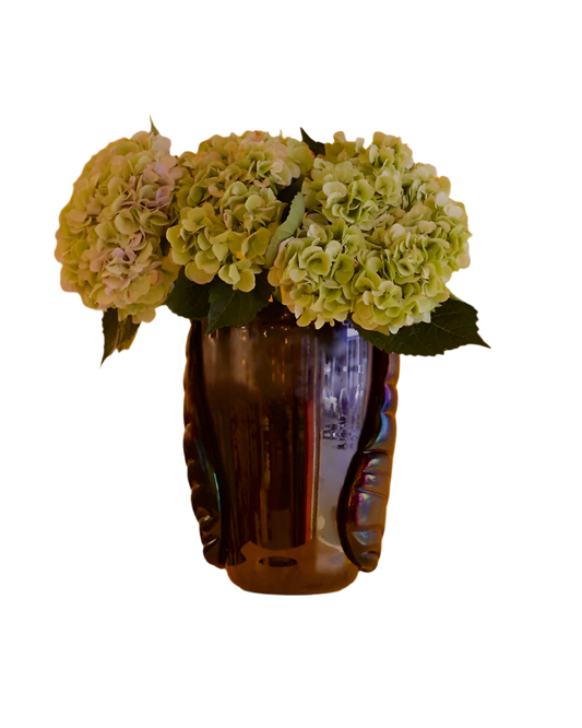 DARK IRIDESCENT MURANO VASE w. LEAF DETAIL