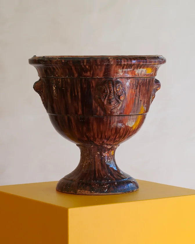 TERRA COTTA URN w. BROWN GLAZE