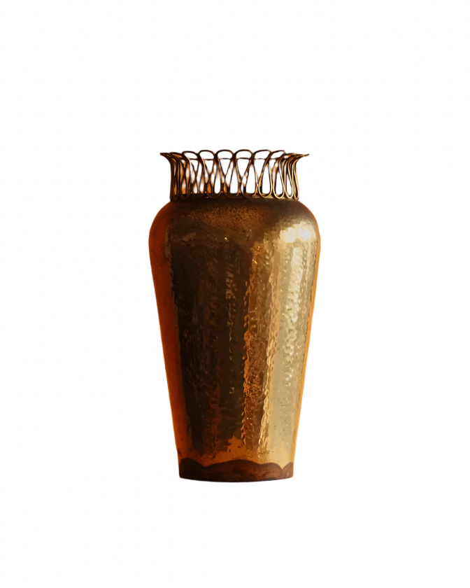 HAMMERED BRASS UMBRELLA STAND WITH DECORATIVE TRIM