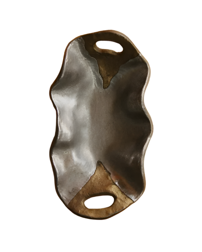 WAVY CAST ALUMINIUM TRAY w. BRASS HANDLES