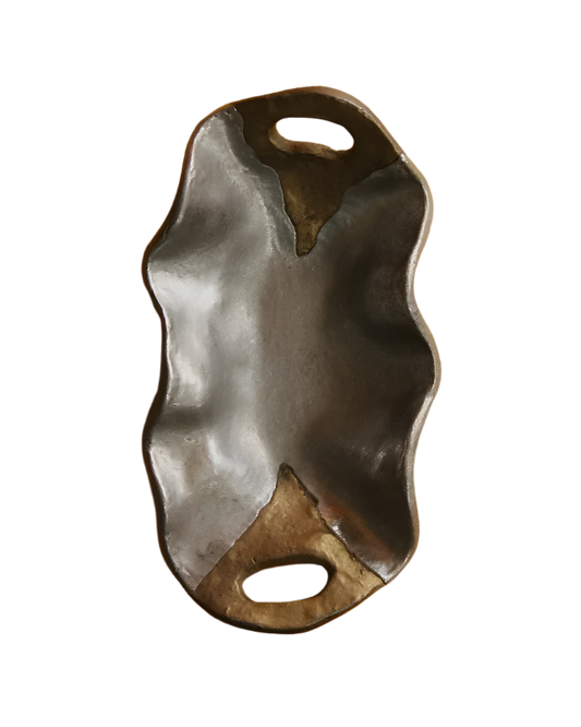 WAVY CAST ALUMINIUM TRAY w. BRASS HANDLES