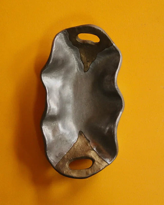 WAVY CAST ALUMINIUM TRAY w. BRASS HANDLES