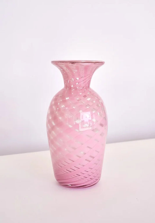PINK CROSS HATCH MURANO GLASS VASE