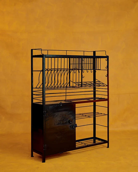 BLACK METAL KITCHEN RACK w. STORAGE