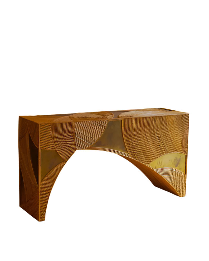 RATTAN & BRASS CENTER CONSOLE