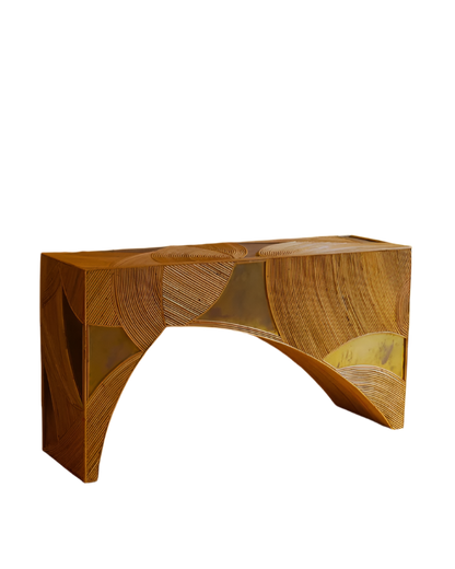 RATTAN & BRASS CENTER CONSOLE