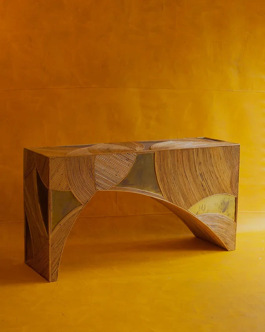 RATTAN & BRASS CENTER CONSOLE