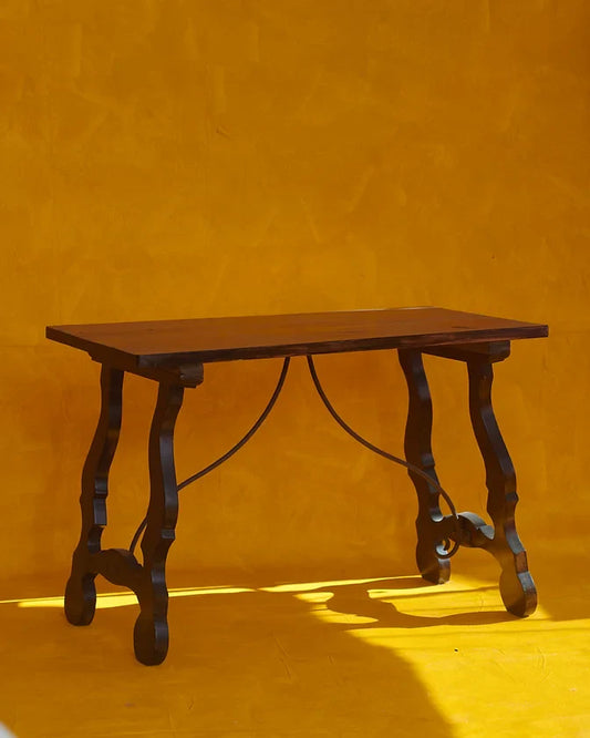 SPANISH WOODEN AND WROUGHT IRON CONSOLE