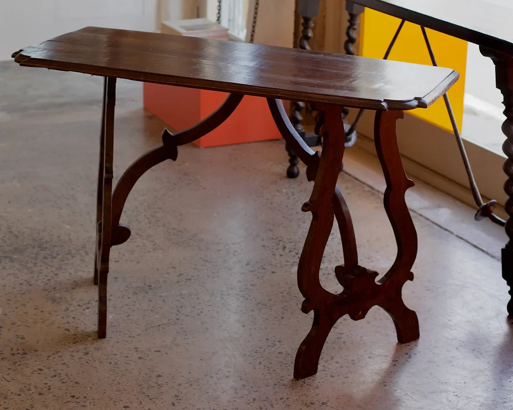 SPANISH WALNUT RECTANGULAR DEMI-LUNE CONSOLE TABLE