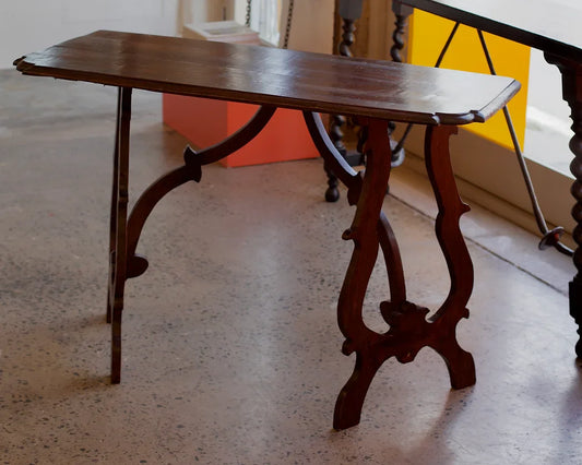 SPANISH WALNUT RECTANGULAR DEMI-LUNE CONSOLE TABLE
