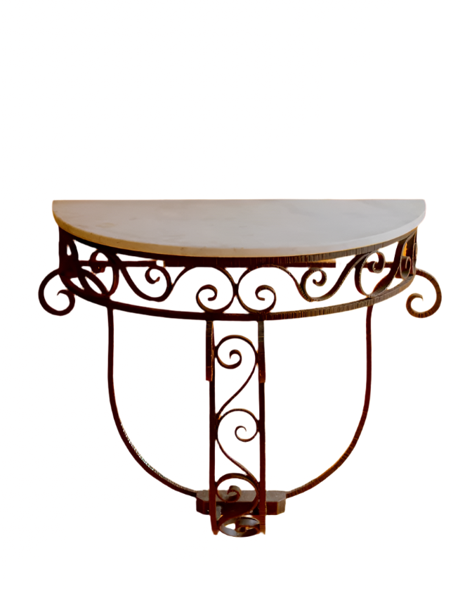 WROUGHT IRON CONSOLE w. MARBLE TOP