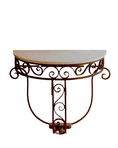 WROUGHT IRON CONSOLE w. MARBLE TOP