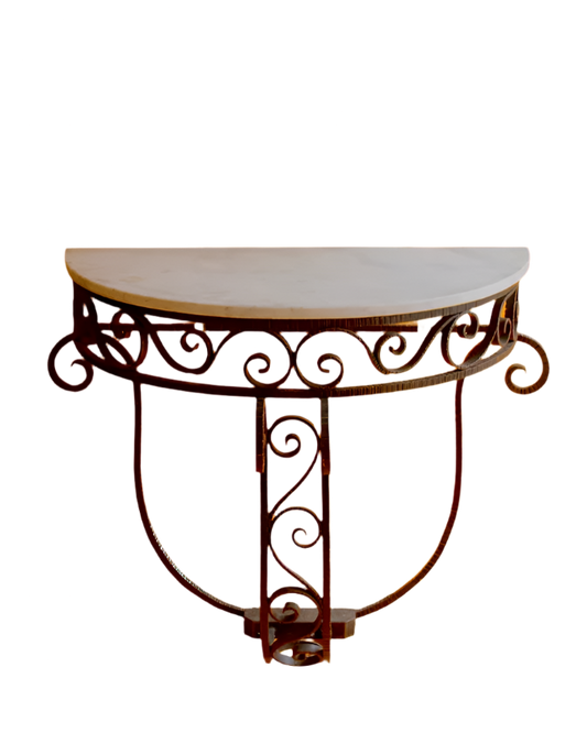 WROUGHT IRON CONSOLE w. MARBLE TOP