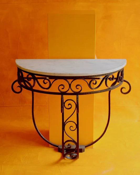 WROUGHT IRON CONSOLE w. MARBLE TOP