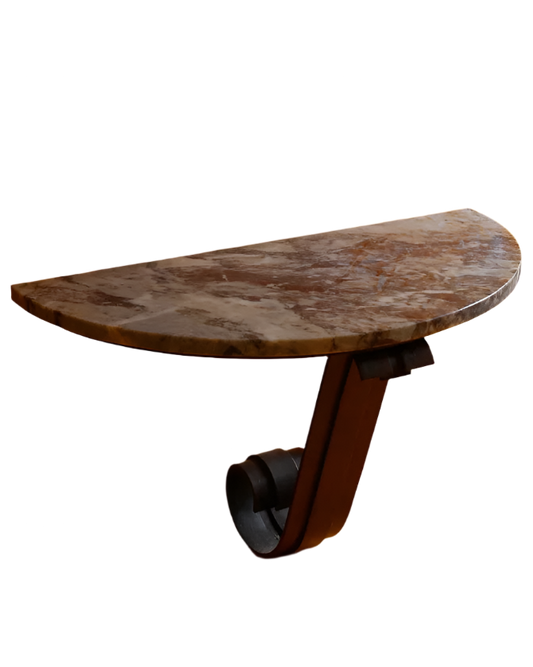 CURVED MARBLE HALL TABLE w. WAVE IRON BASE