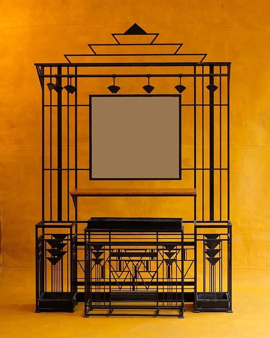 WIDE ART DECO WROUGHT IRON HALL STAND