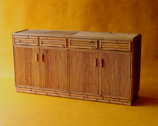 MID CENTURY FRENCH RATTAN CONSOLE