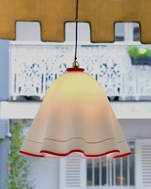 PAIR OF SERPENTINE PENDANTS w. RED TRIM