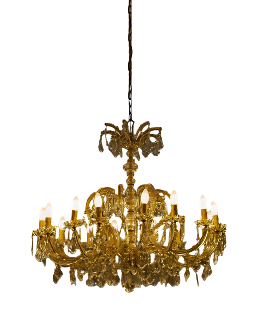 LOUIS XVI CRYSTAL & BRONZE CHANDELIER w. BRONZE SUB FRAME & ROSETTES