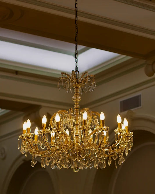 LOUIS XVI CRYSTAL & BRONZE CHANDELIER w. BRONZE SUB FRAME & ROSETTES