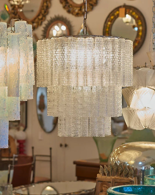 THREE TIERED WATERFALL CHANDELIERS w. CIRCLE DETAIL