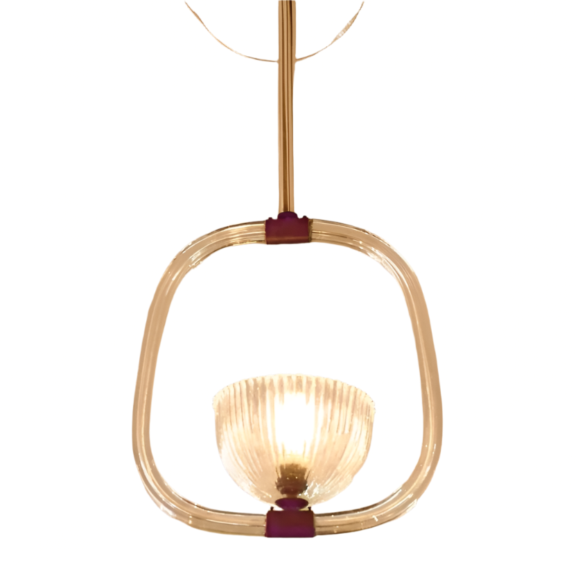 ART DECO BRASS MURANO GLASS PENDANT