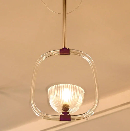 ART DECO BRASS MURANO GLASS PENDANT