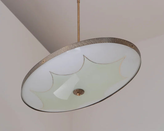 FONTANA ARTE GLASS SAUCER PENDANT w. BRASS DETAIL