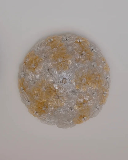 SET OF FOUR SMALL AMBER SEGUSO FLORAL OYSTER LIGHT