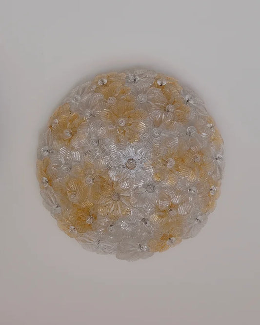 SET OF FOUR SMALL AMBER SEGUSO FLORAL OYSTER LIGHT