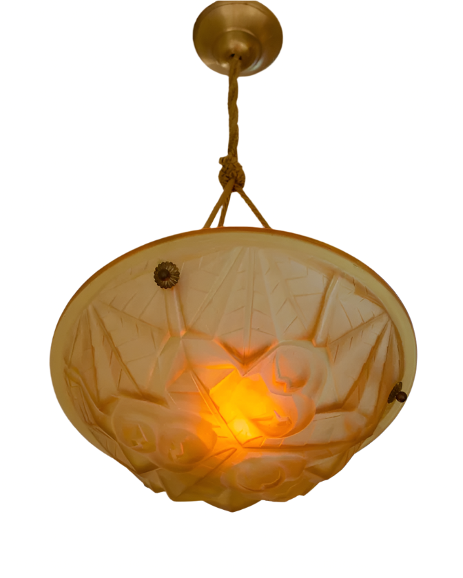 SIGNED FROSTED AMBER PENDANT LIGHT