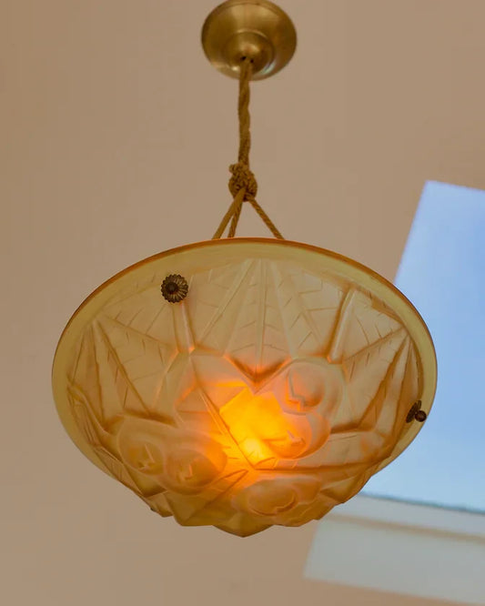 SIGNED FROSTED AMBER PENDANT LIGHT