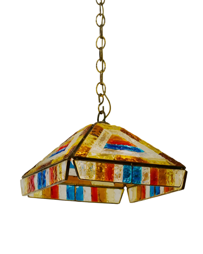 SLAG GLASS PENDANT w. BRASS FRAME