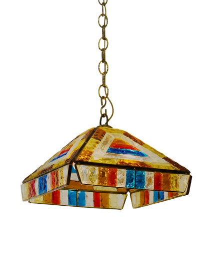 SLAG GLASS PENDANT w. BRASS FRAME