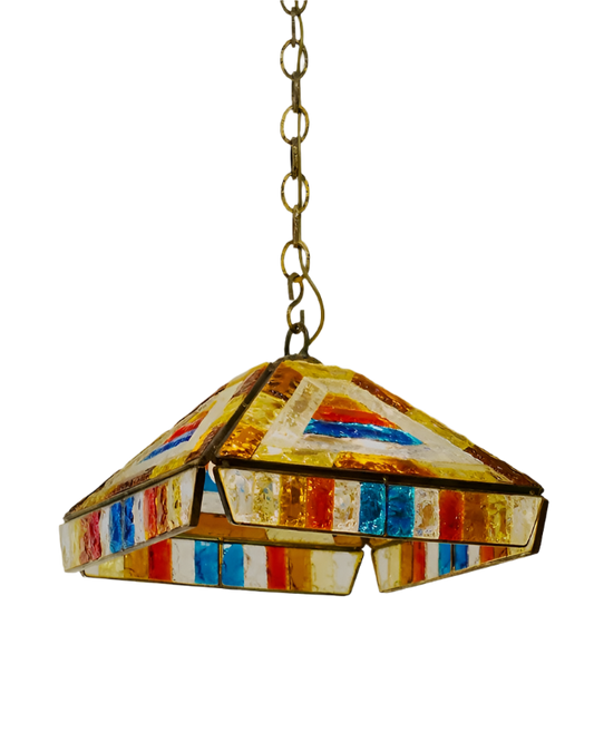 SLAG GLASS PENDANT w. BRASS FRAME