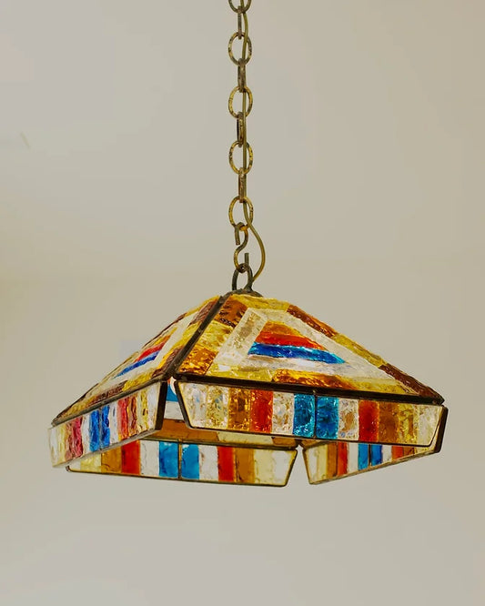 SLAG GLASS PENDANT w. BRASS FRAME
