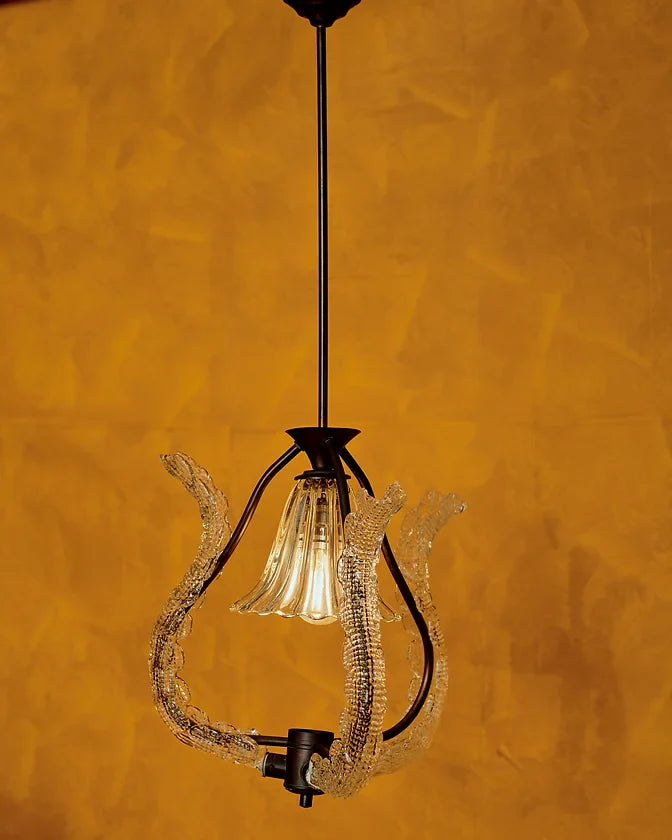 BRASS MURANO GLASS DOWN LIGHT PENDANT
